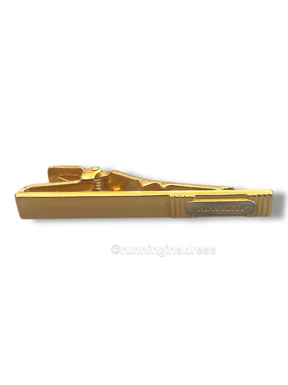 VTG Nina Ricci Paris Logo Two Tone Gold Silver Tie Clip Bar Germany Mens Jewelry